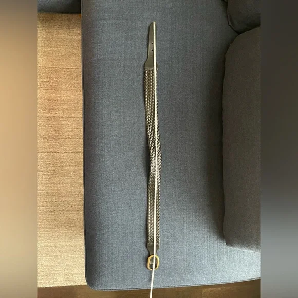 LOFT - XS black woven genuine leather wide belt with gold buckle. - Picture 8 of 13